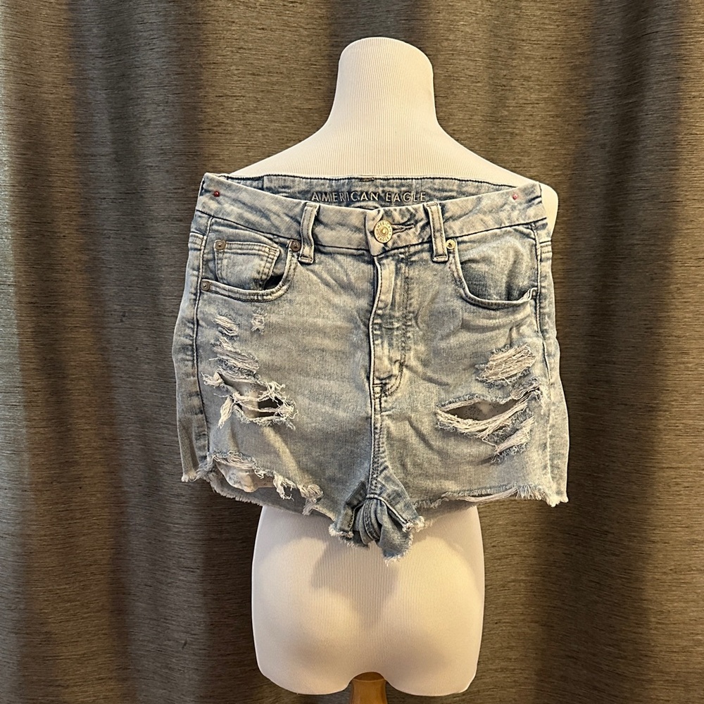 American Eagle Outfitters Ripped Light Blue Jean Shorts